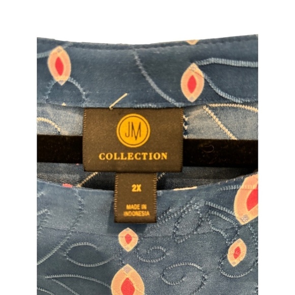 JM Collection Pink & Blue Stretch Floral Print Textured Tunic Top Plus Size 2X - Picture 2 of 4